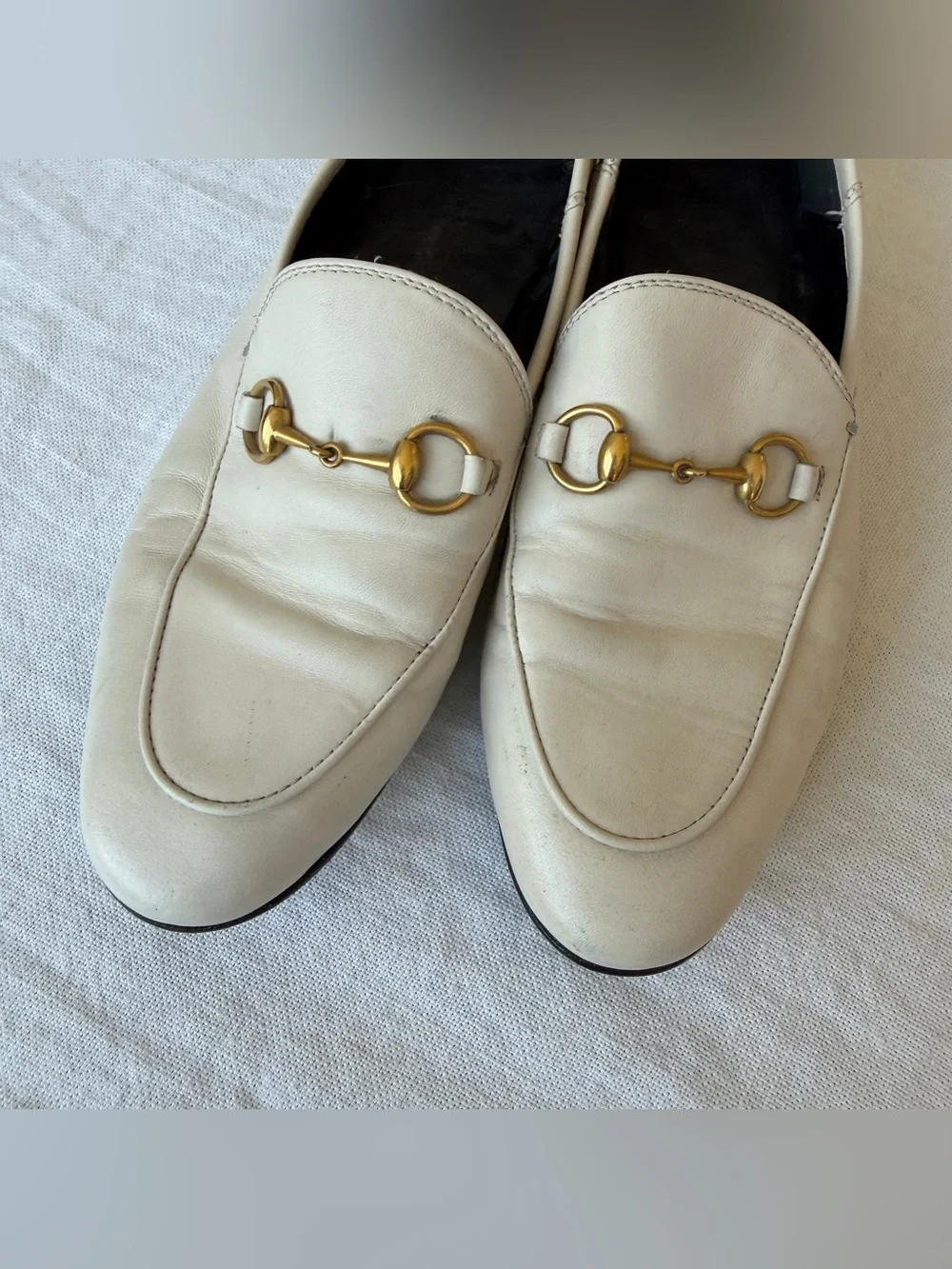 Gucci Cream Leather Horsebit Loafers